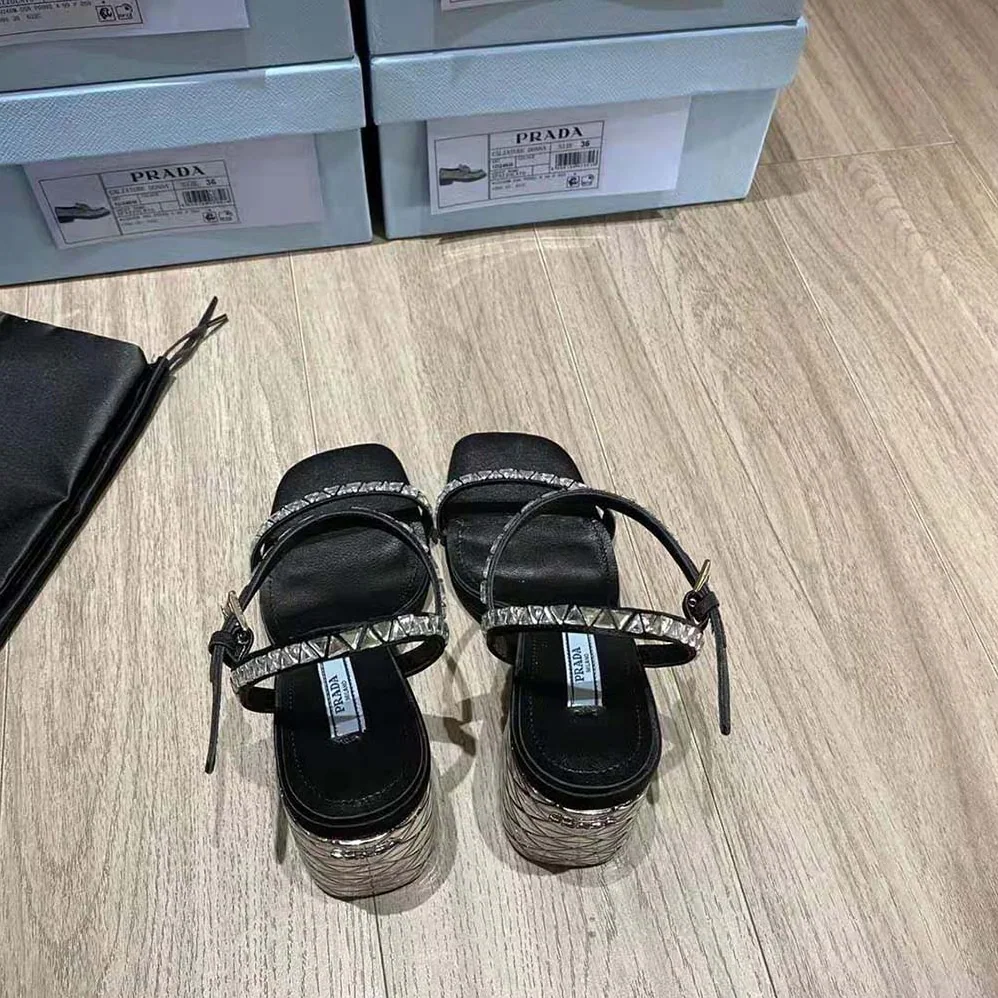 Prada Satin Sandals with Crystals in 90mm Heel Height for Women in Black