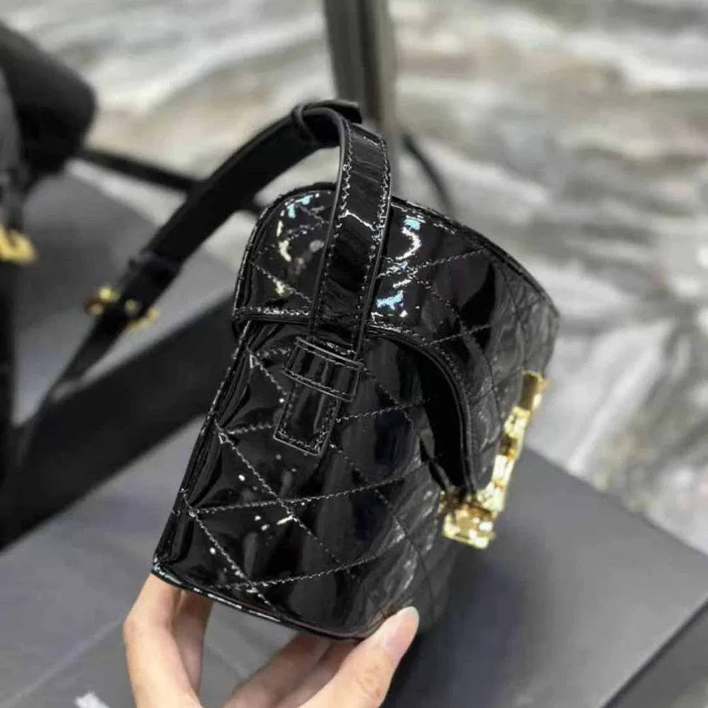 Saint Laurent YSL June Box Bag in Quilted Patent Leather for Women