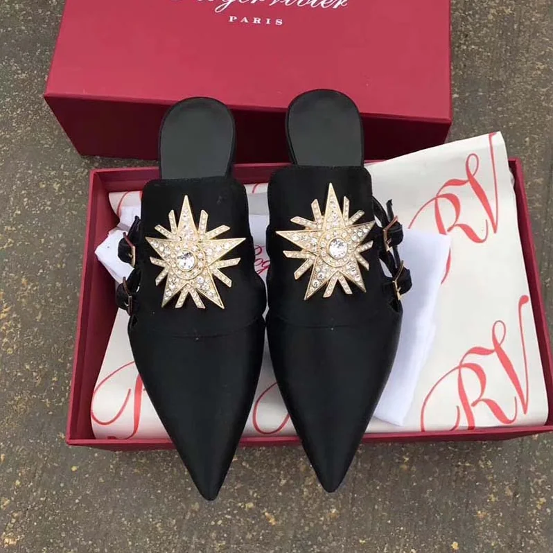 Roger Vivier Shoes Star Strass Mules in Velvet for Women in Black Roger Vivier Shoes Star Strass Mules in Velvet for Women in Black