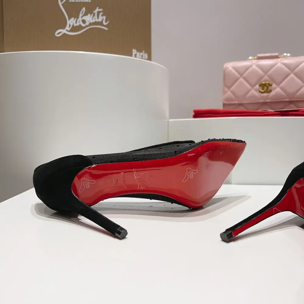 Christian Louboutin Follies Strass 100 mm Pumps Suede Calf for Women in Black Christian Louboutin Follies Strass 100 mm Pumps Suede Calf for Women in Black