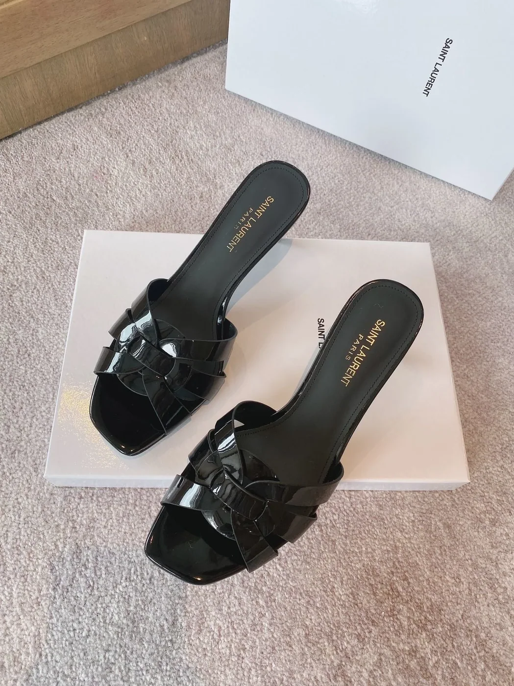 Saint Laurent Tribute Heeled Mules Black YSL