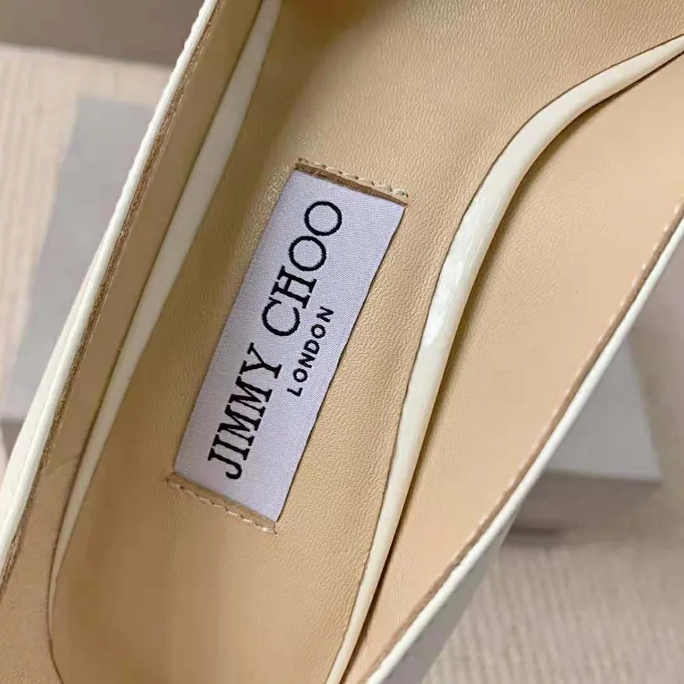Jimmy Choo Rosalia 65 Latte Patent Pointed Pumps with Pearl Detail for Women