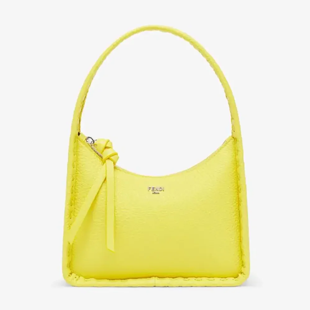Fendi Mini Fendessence Small Acid Yellow Selleria Bag with 264 Hand for Women in sewn Topstitches