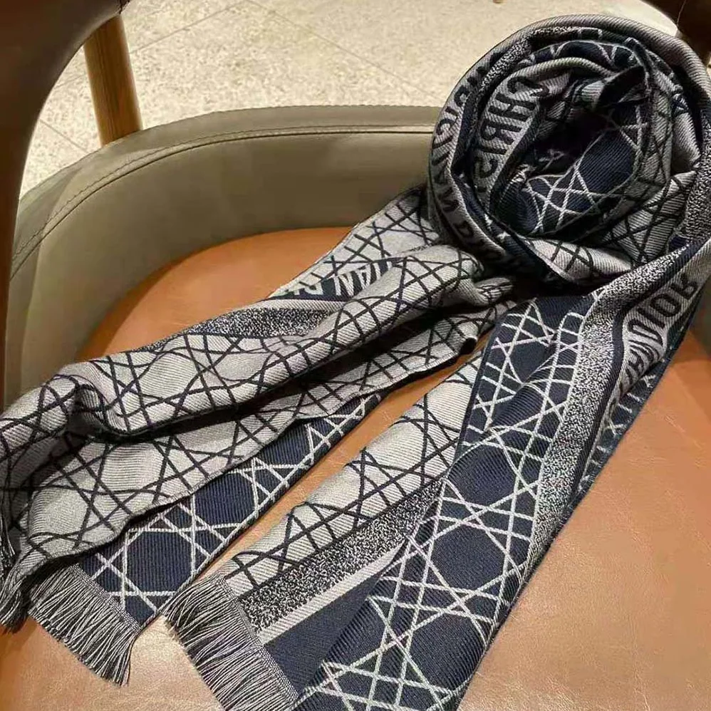 Dior Cannage Scarf Navy Blue and Gray Cashmere and Virgin Wool for Women Dior Cannage Scarf Navy Blue and Gray Cashmere and Virgin Wool for Women