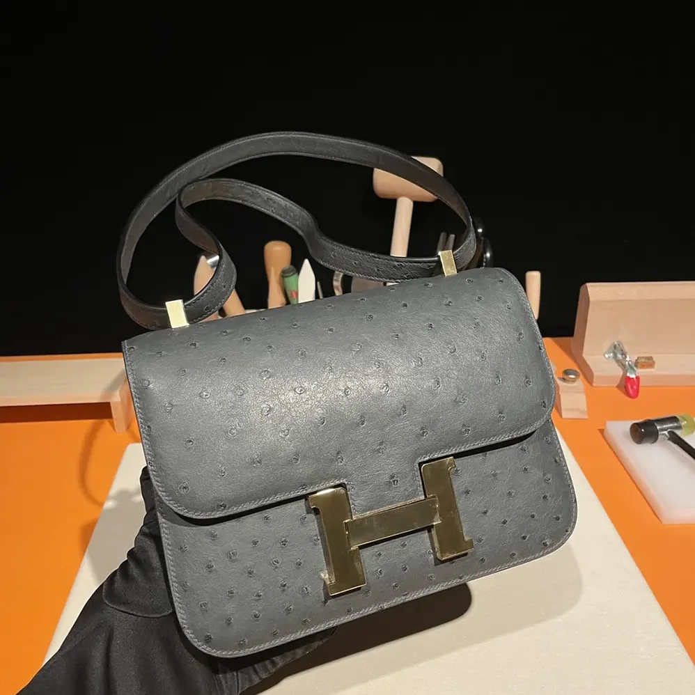 Hermes Constance 24 Bag Nata Ostrich Leather for Women in Silver/Gold