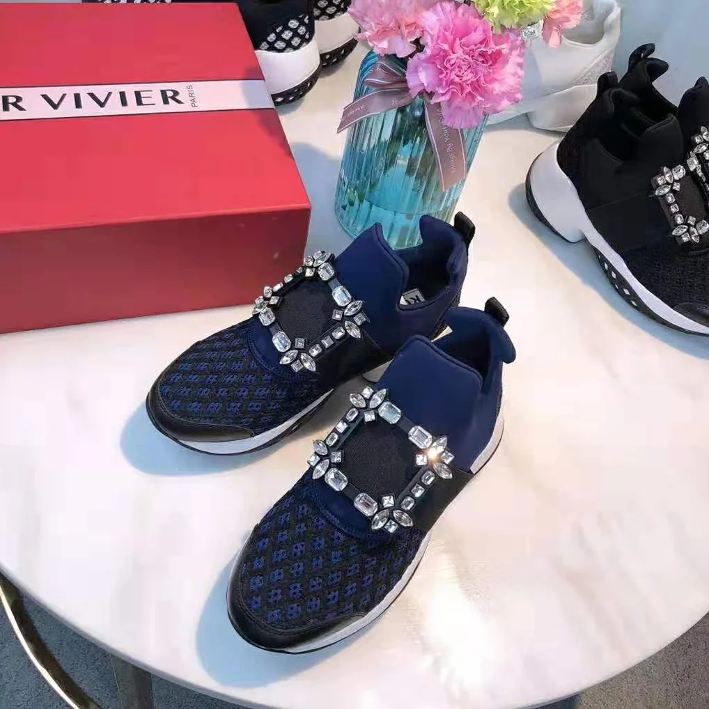 Roger Vivier Viv' Run Strass Buckle Sneakers for Women in Navy Roger Vivier Viv' Run Strass Buckle Sneakers for Women in Navy