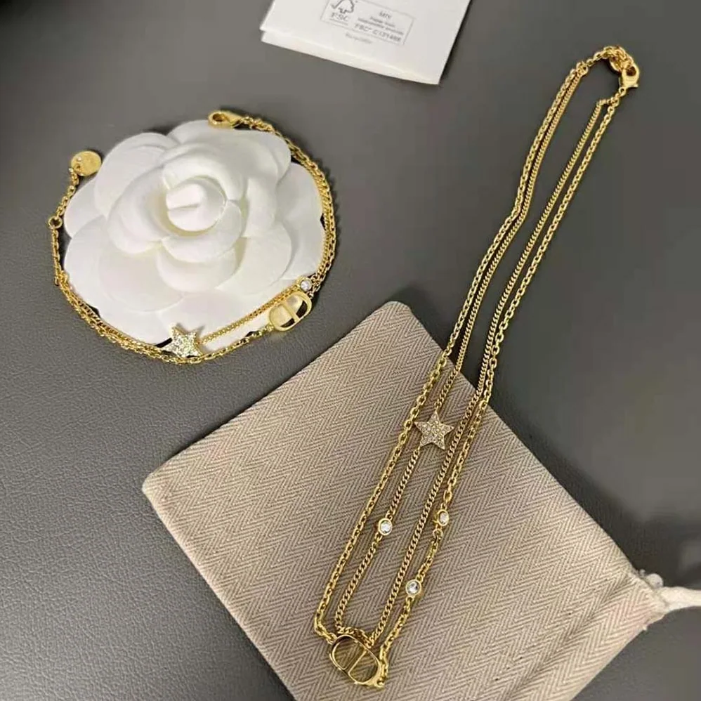 Dior 30 Montaigne Long Necklace Gold-Finish Metal and White Crystals for Women Dior 30 Montaigne Long Necklace Gold-Finish Metal and White Crystals for Women