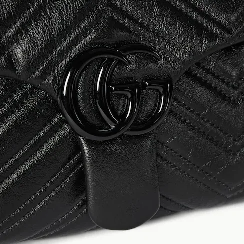 Gucci Marmont Medium Shoulder Bag in Black Tonal Enameled Hardware