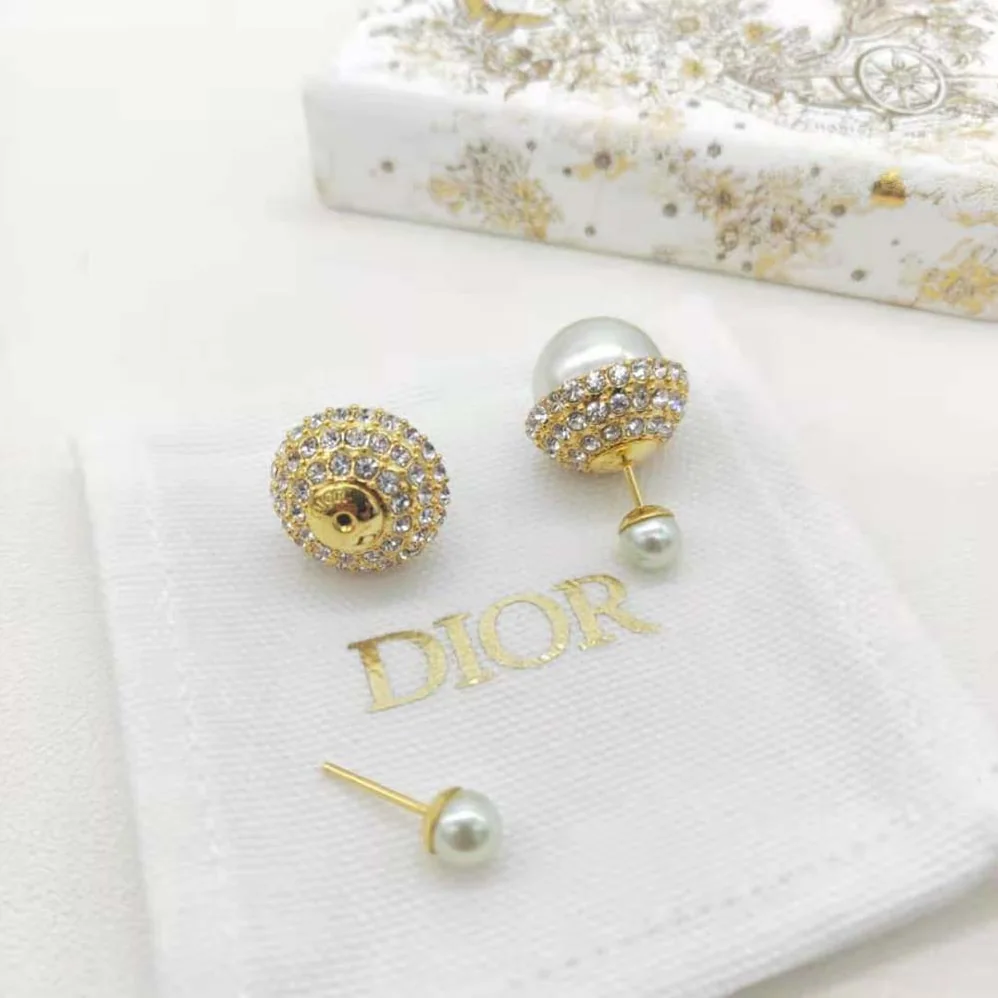 Dior Tribales Earrings Gold-Finish Metal with White Resin Pearls and Silver for Women in Tone Crystals