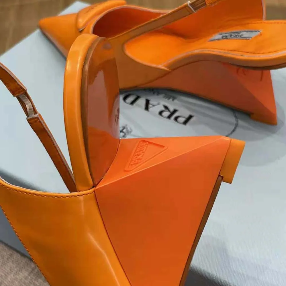 Prada Brushed Leather Slingback Pumps in 65mm Heel Height for Women in Orange Prada Brushed Leather Slingback Pumps in 65mm Heel Height for Women in Orange