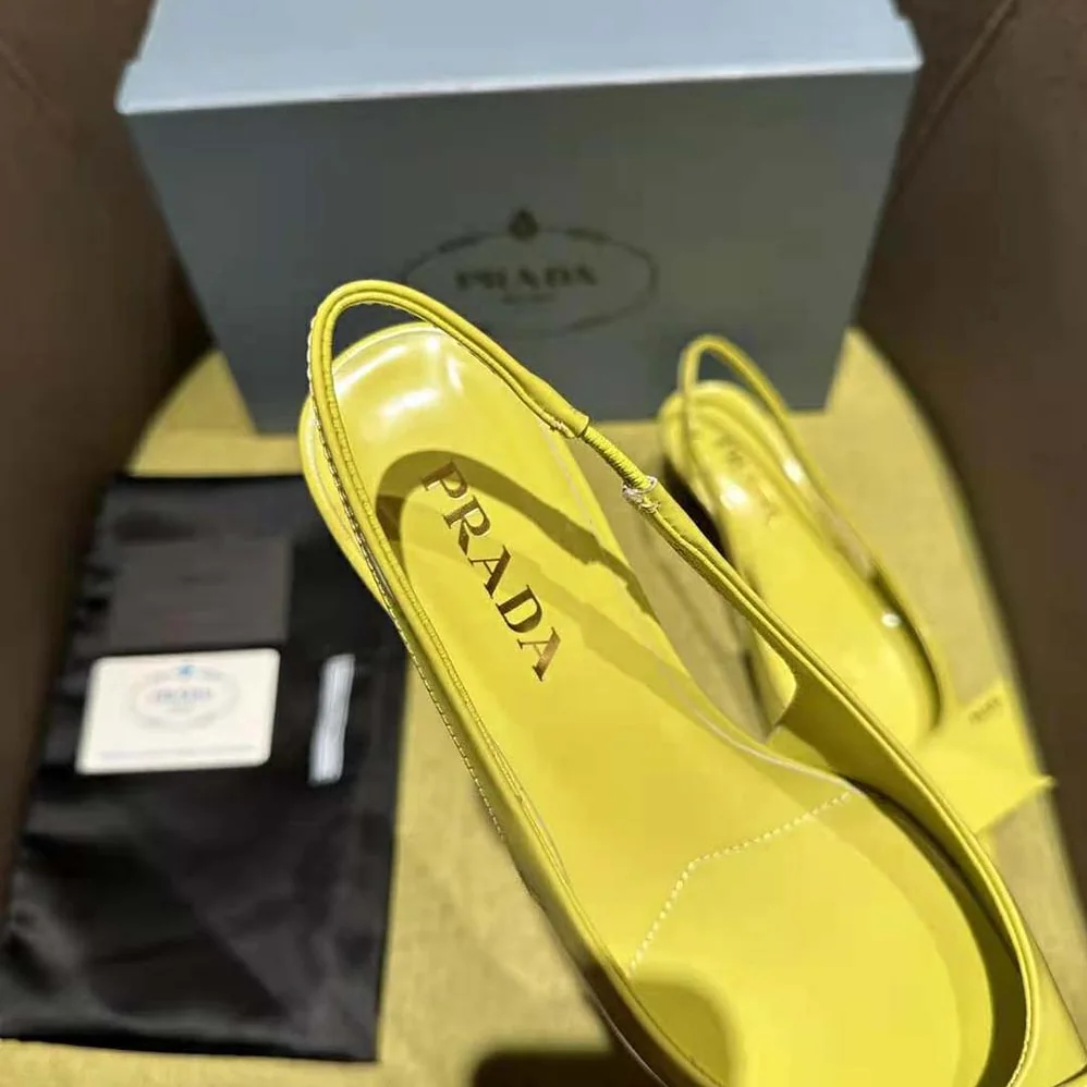 Prada Brushed Leather Slingback Pumps for Women in Yellow