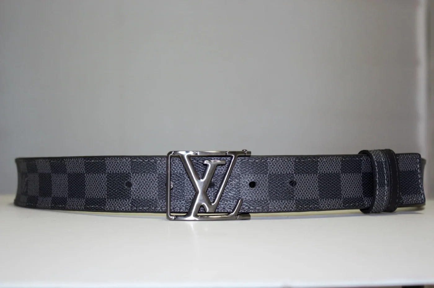 Grey & Black Damier Reversible Leather Belt
