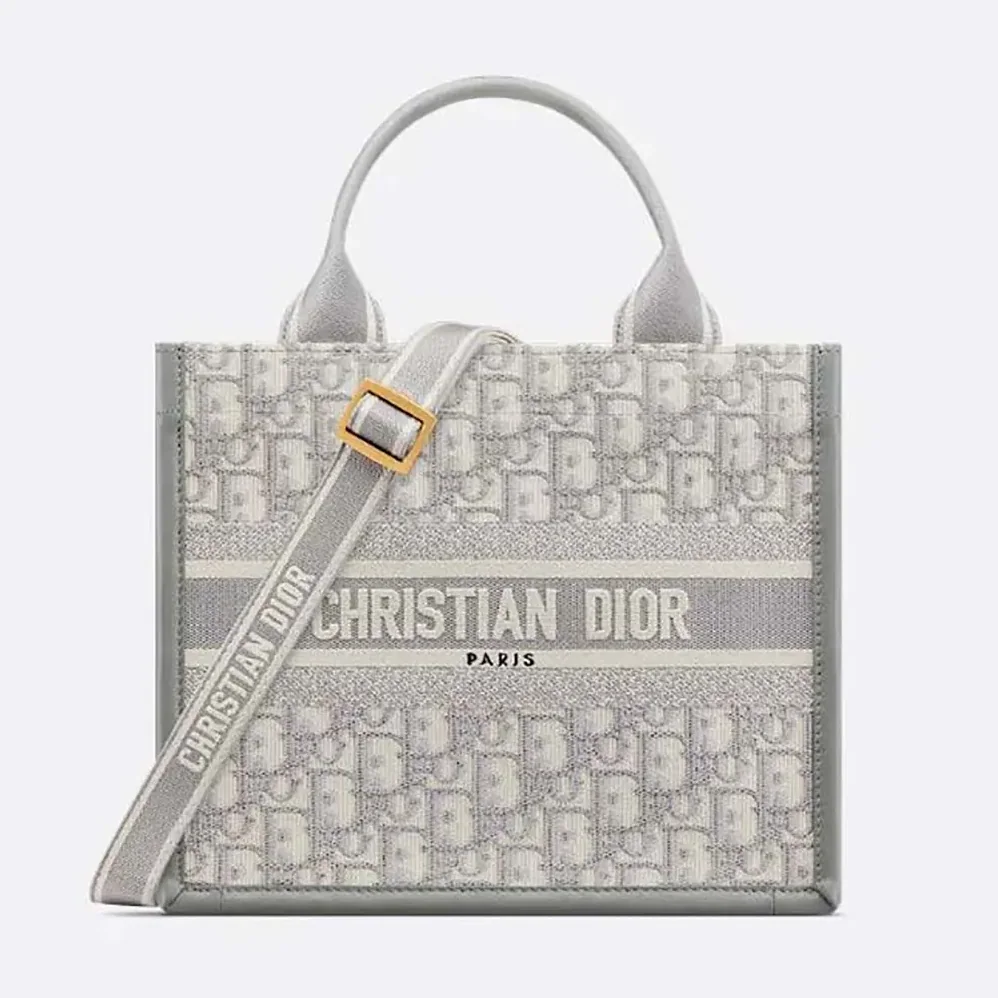 Dior Small Dior Book Tote Gray Dior Oblique Embroidery and Calfskin for Women