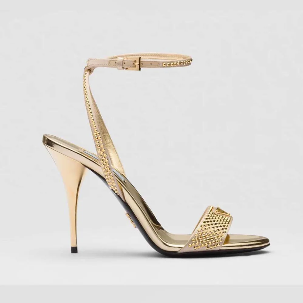 Prada Satin Sandals with Crystals for Women in Gold