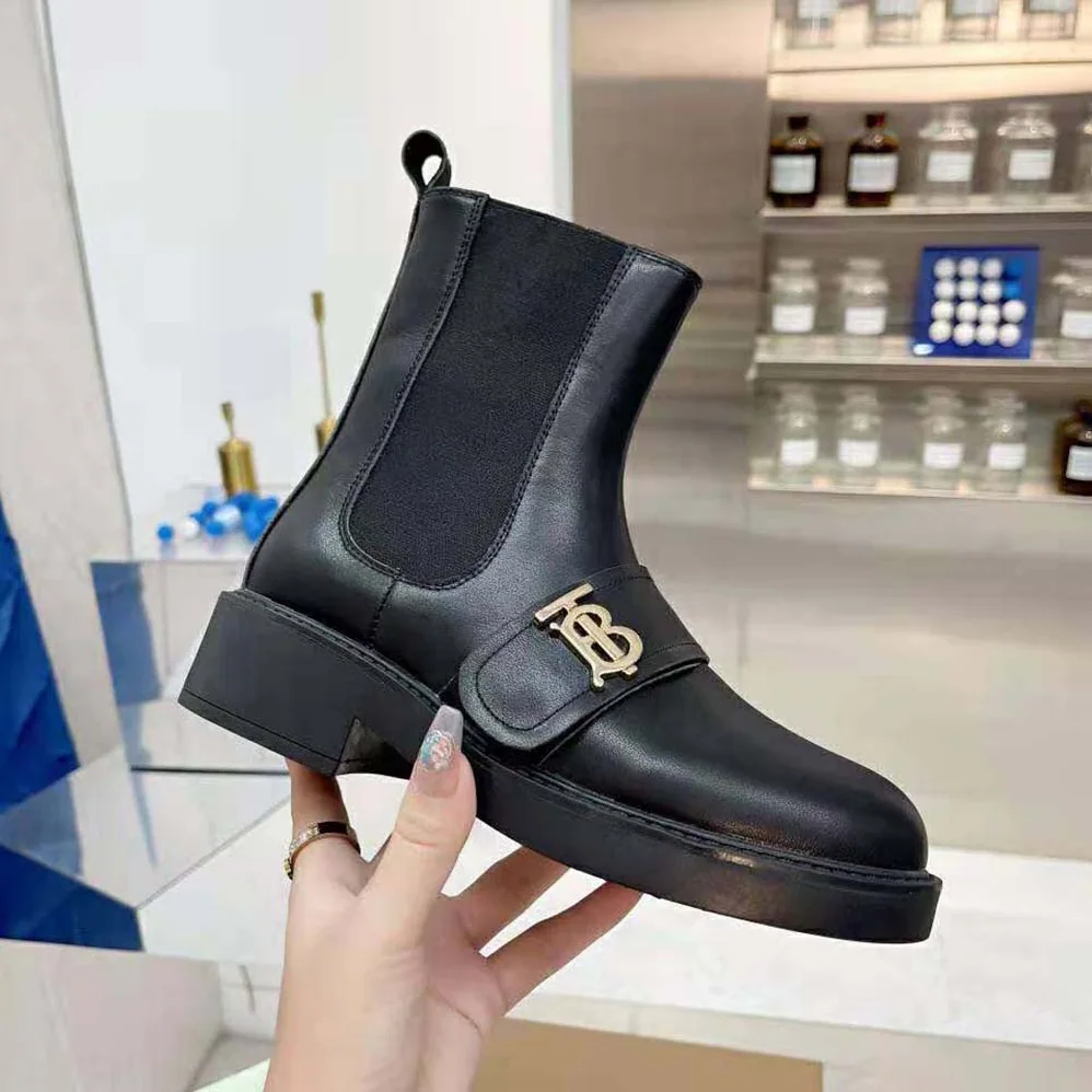 Burberry Monogram Motif Leather Chelsea Boots for Women in Black