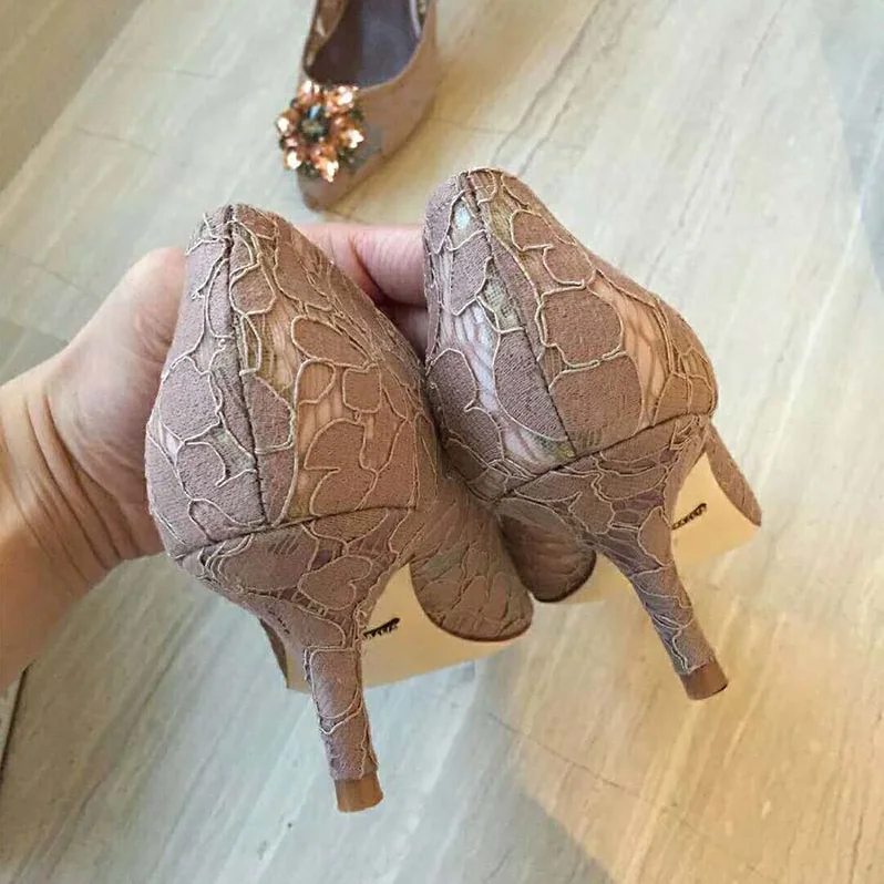 Dolce Gabbana D&G Shoes Pump in Taormina Lace with Crystals 90mm Heel for Women in Pink Dolce Gabbana D&G Shoes Pump in Taormina Lace with Crystals 90mm Heel for Women in Pink