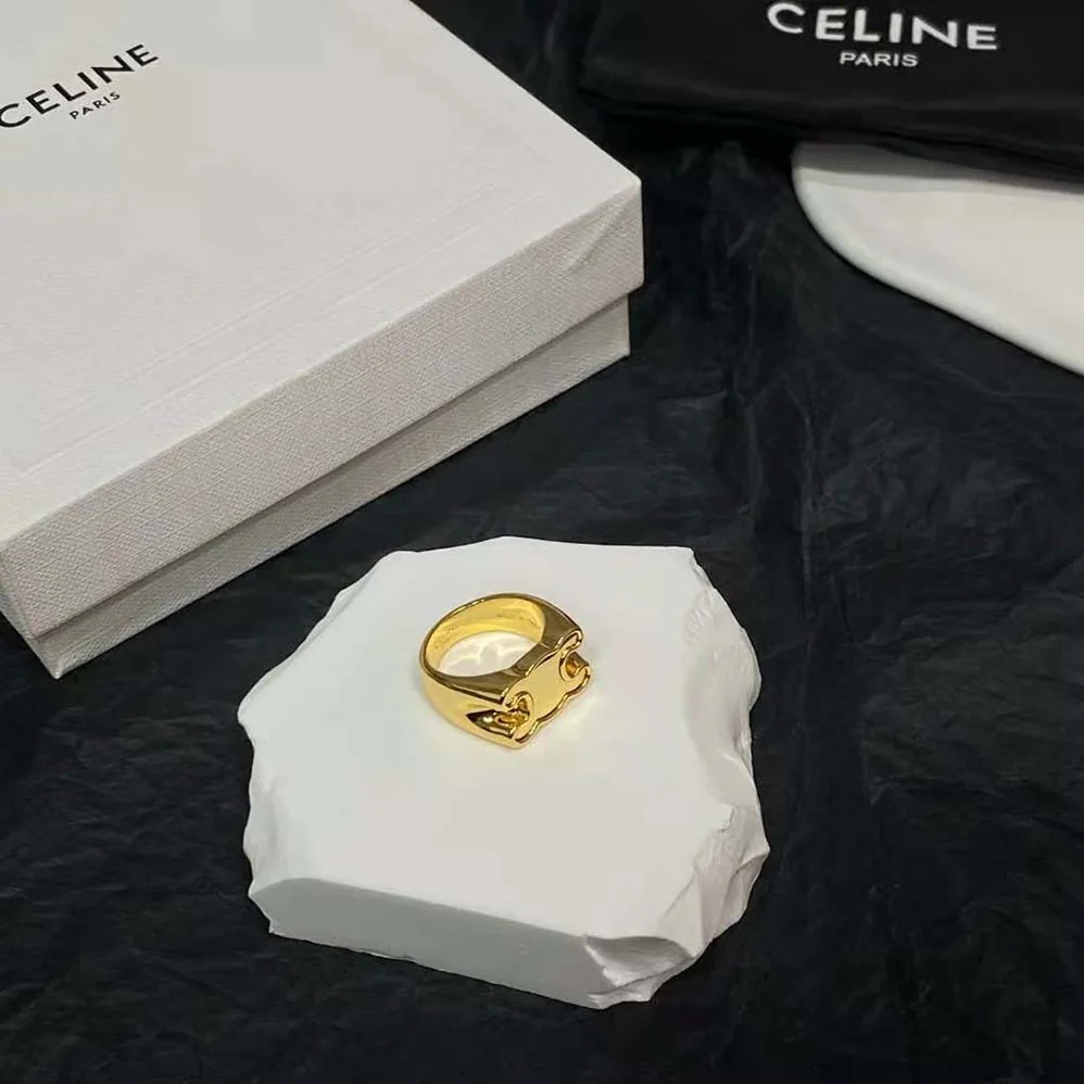 Celine Triomphe Chevalière Ring in Brass with Gold Finish for Women Celine Triomphe Chevalière Ring in Brass with Gold Finish for Women