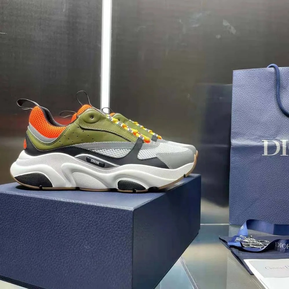 Dior B22 Sneaker Orange and White Technical Mesh with Khaki and Black Smooth Calfskin for Men Dior B22 Sneaker Orange and White Technical Mesh with Khaki and Black Smooth Calfskin for Men