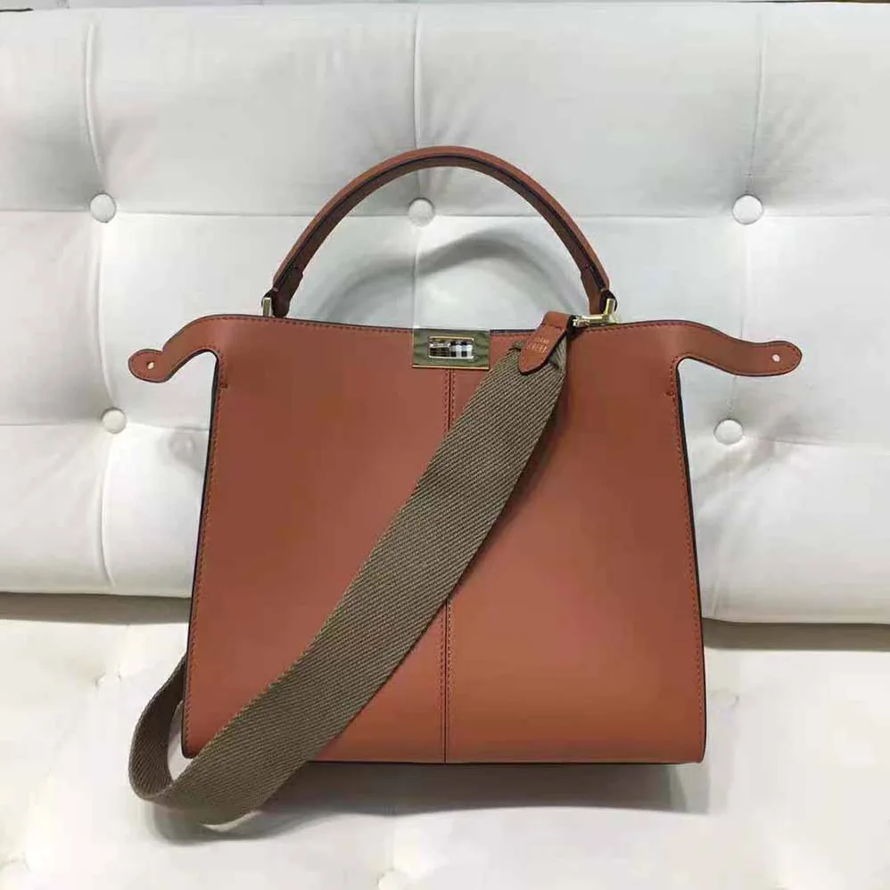 Fendi Peekaboo X-Lite Medium Brown Leather and Check Bag for Women