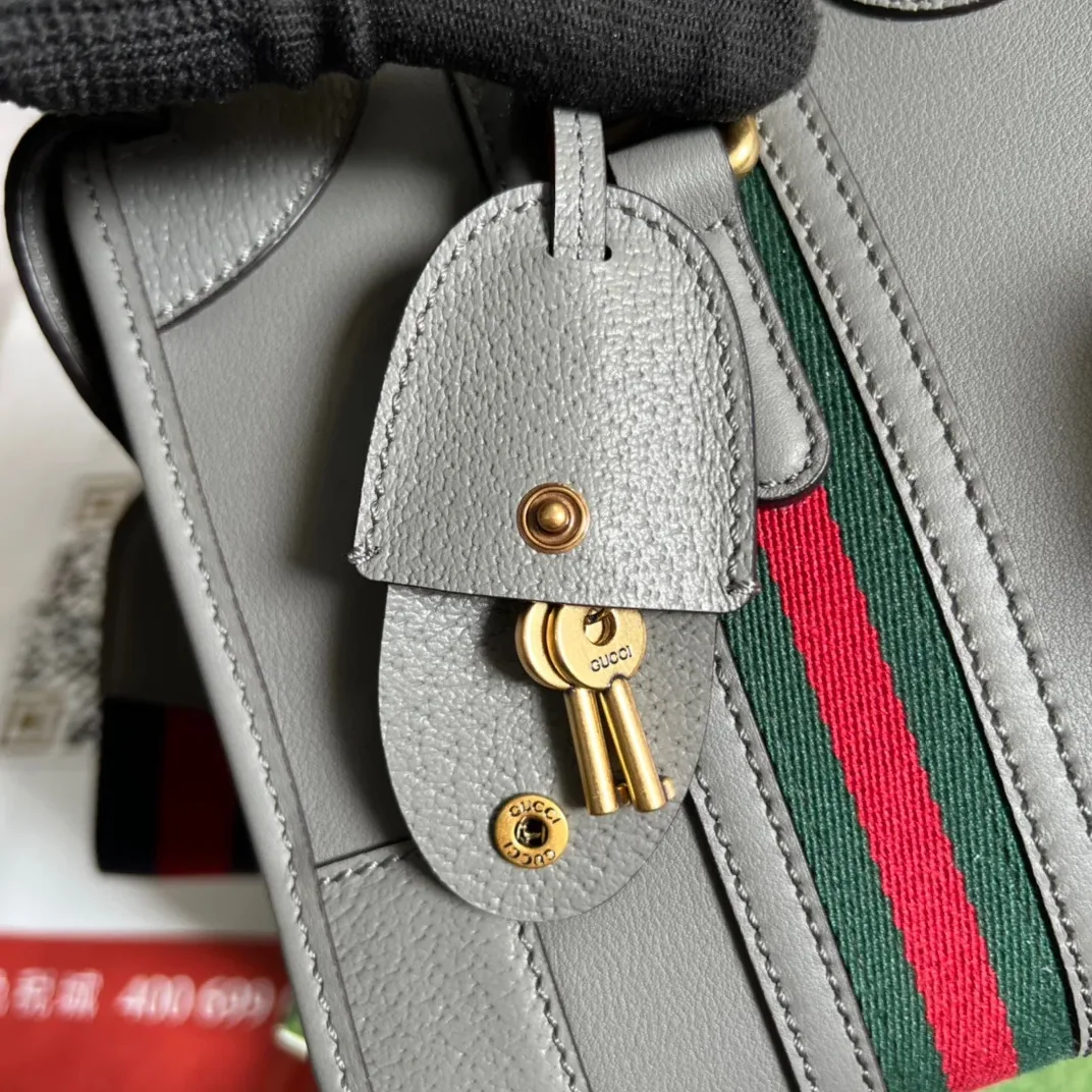 Small Bauletto Top Handle Bag With Double G Brown in Grey / Small Bauletto Top Handle Bag With Double G Brown in Grey /
