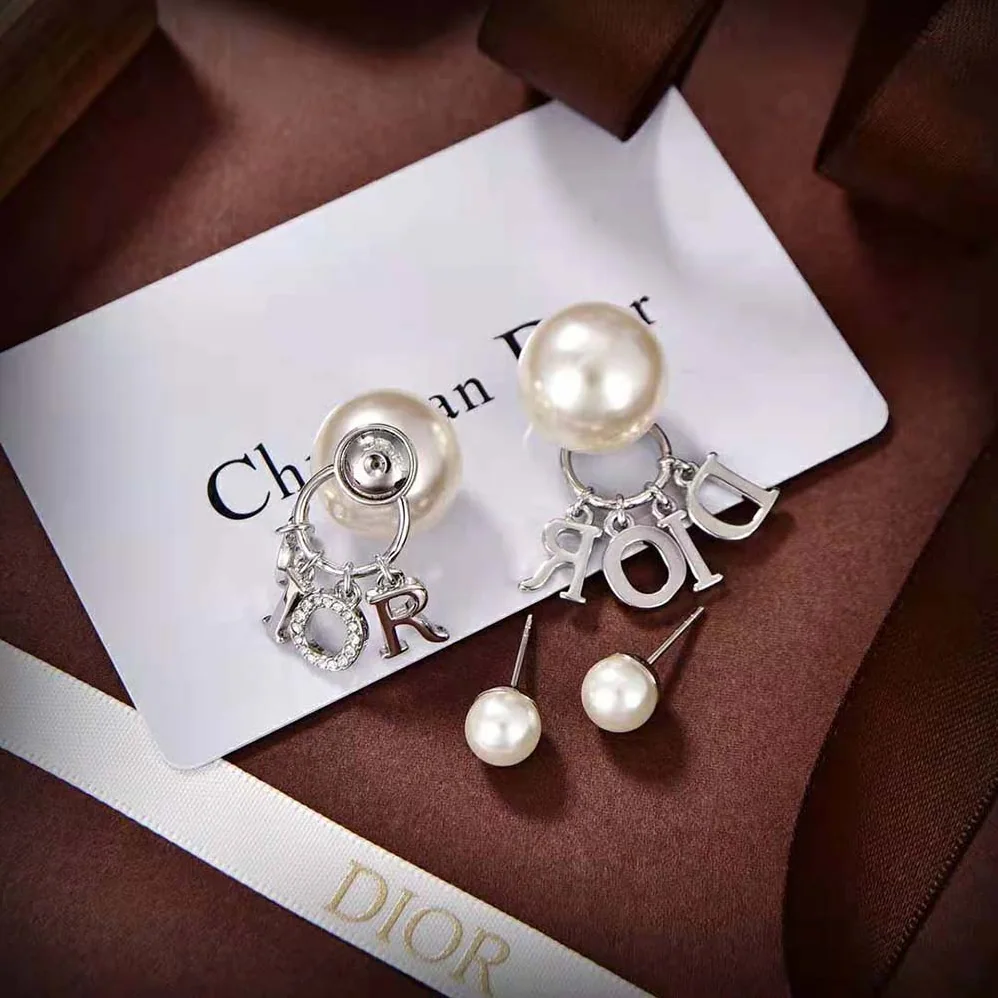 Dior Tribales Earrings Silver-Finish Metal with White Resin Pearls and White Crystals for Women Dior Tribales Earrings Silver-Finish Metal with White Resin Pearls and White Crystals for Women