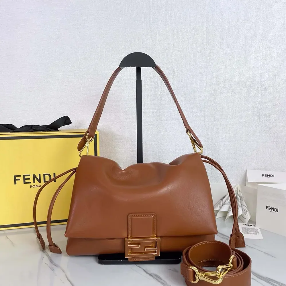 Fendi Mamma Baguette Medium Sienna Brown Nappa Leather Bag for Women