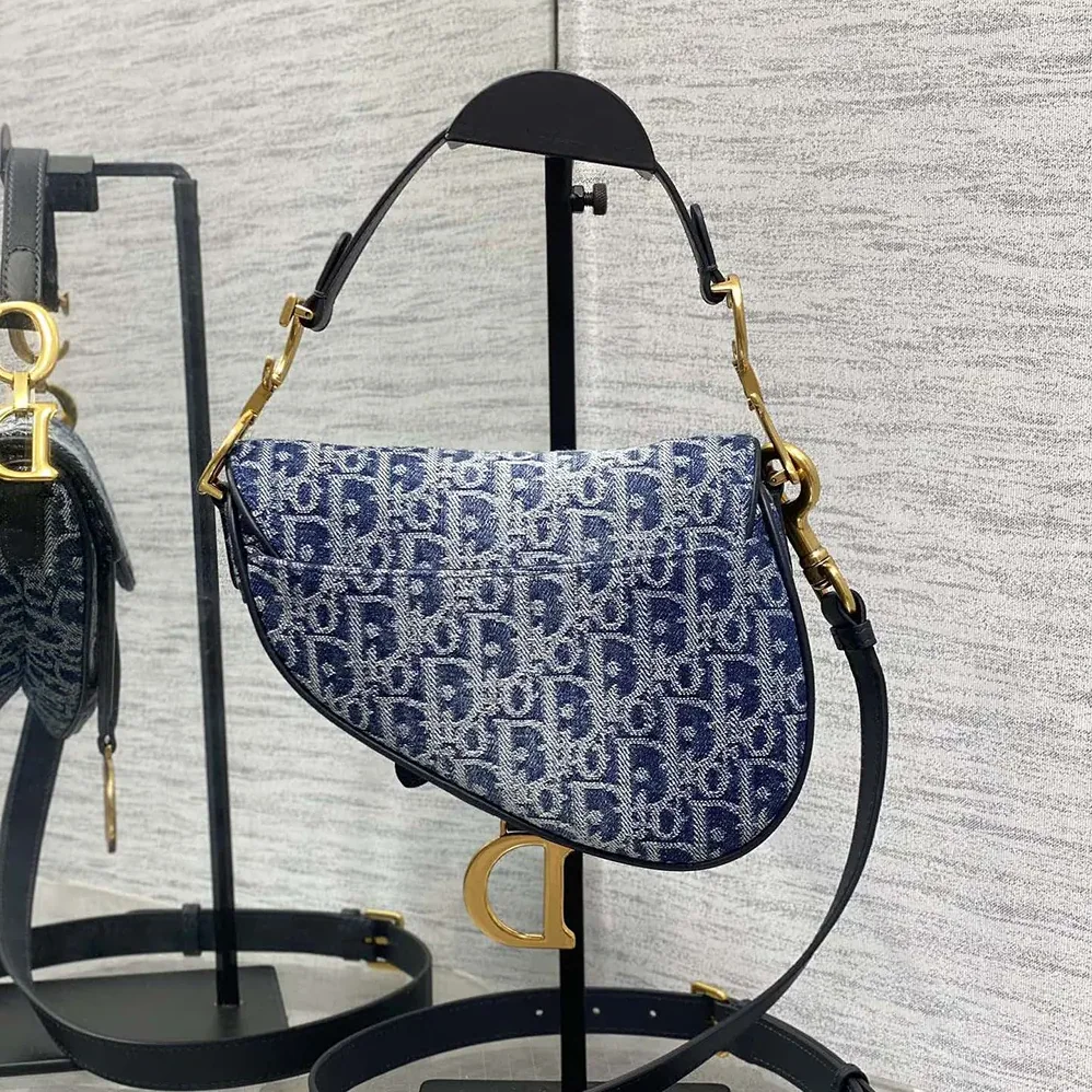 Dior Saddle Bag with Strap Blue Denim Dior Oblique Jacquard for Women
