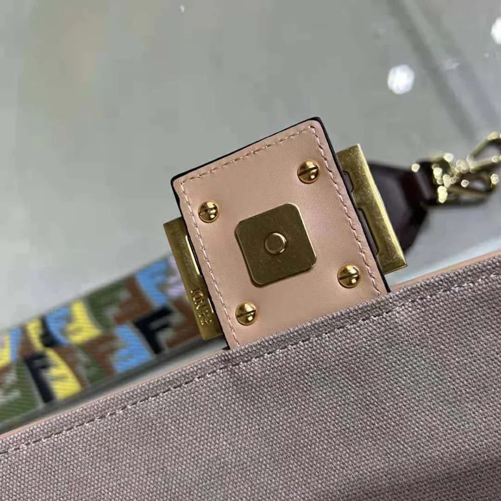 Fendi Lconic Medium Baguette Gray FF Canvas Bag for Women Fendi Lconic Medium Baguette Gray FF Canvas Bag for Women