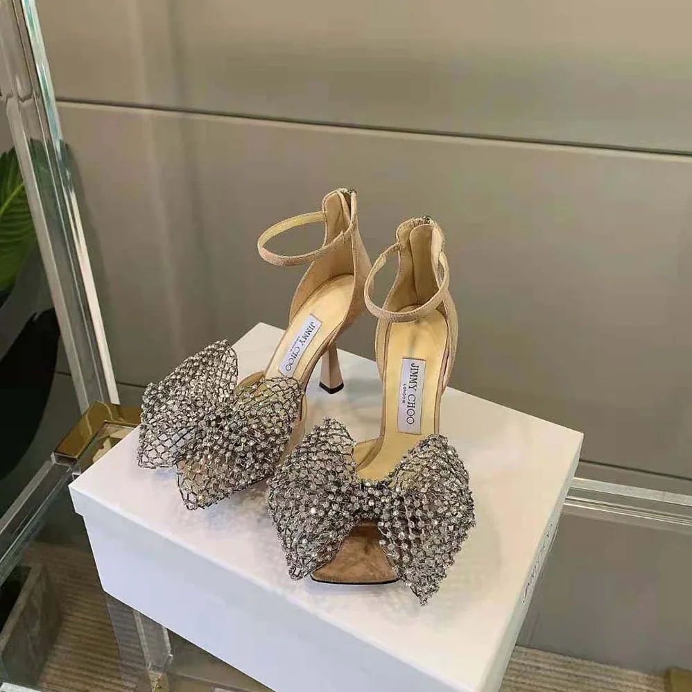 Jimmy Choo Mana 100 Ballet Pink Suede Sandals with Crystal Bow Clasp for Women Jimmy Choo Mana 100 Ballet Pink Suede Sandals with Crystal Bow Clasp for Women