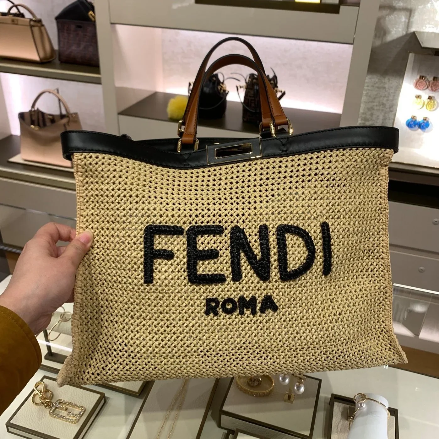 Fendi Peekaboo X-tote Medium Woven Straw Tote Bag Fendi Peekaboo X-tote Medium Woven Straw Tote Bag