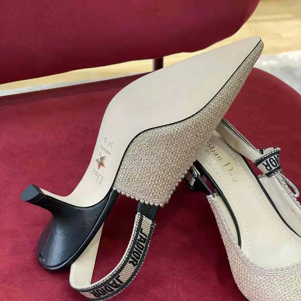 Dior J'Adior Slingback Pump Beige Embroidered Jute Canvas for Women