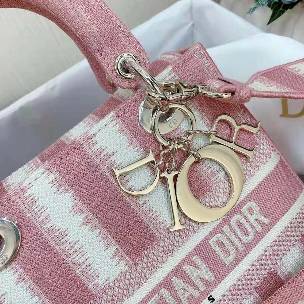 Dior Medium Lady D-lite Bag Pink D for Women in Stripes Embroidery