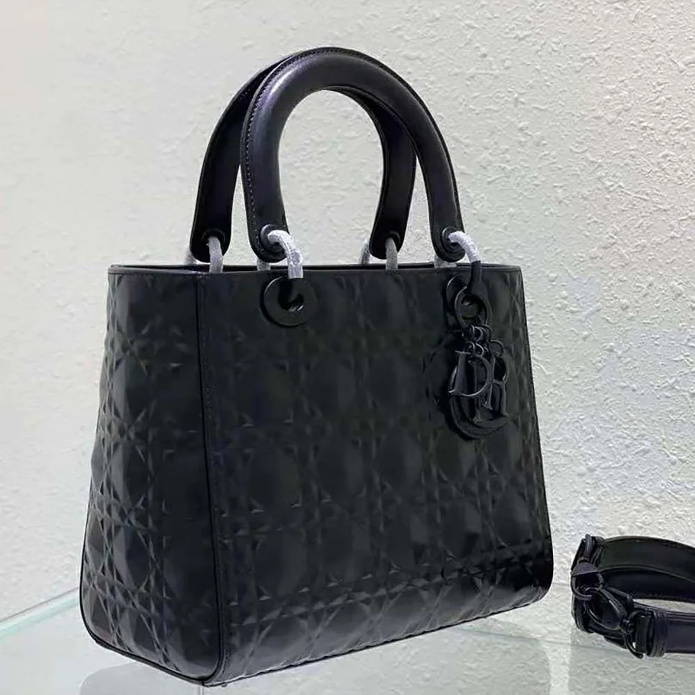 Dior Medium Lady Dior Bag Black Cannage Calfskin with Diamond Motif for Women Dior Medium Lady Dior Bag Black Cannage Calfskin with Diamond Motif for Women