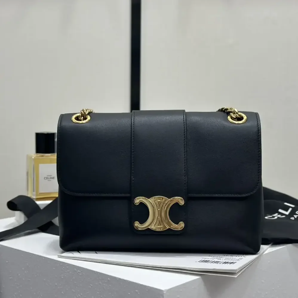 Celine Medium Celine Victoire Bag in Supple Calfskin-Black 15853FDU.38NO for Women