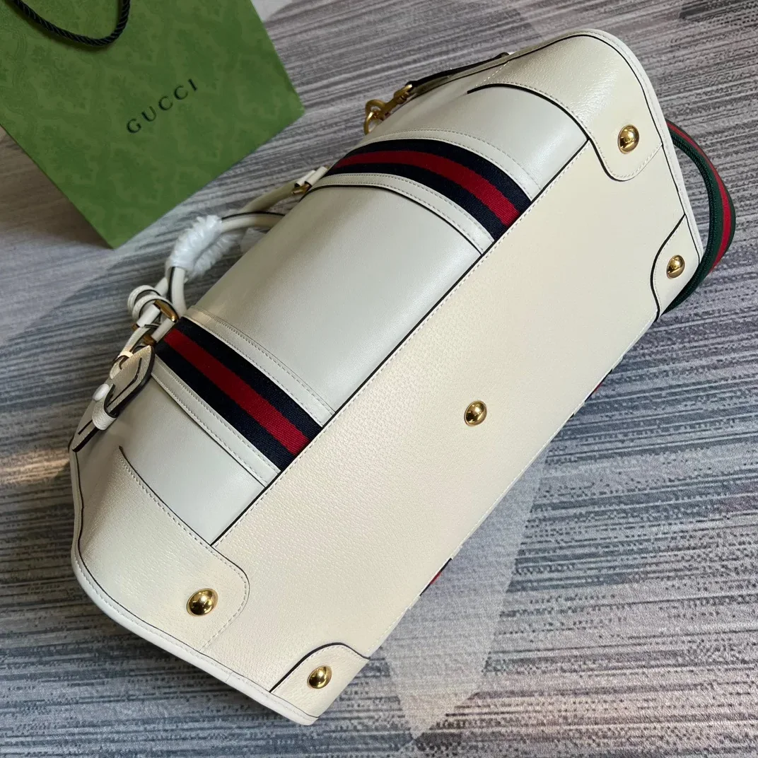 Large Bauletto Top Handle Bag With Double G White in Brown / Large Bauletto Top Handle Bag With Double G White in Brown /