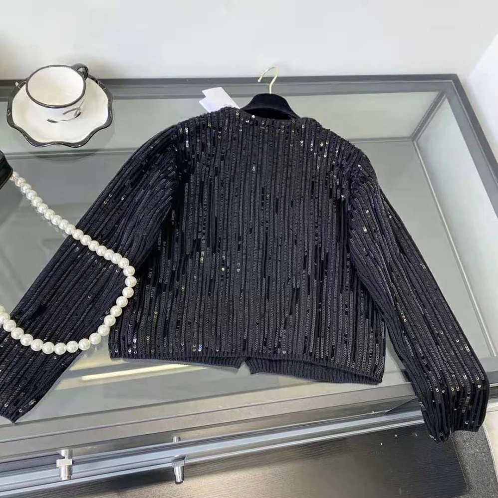 Celine Embroidered Cardigan in Ribbed Mohair for Women in Black