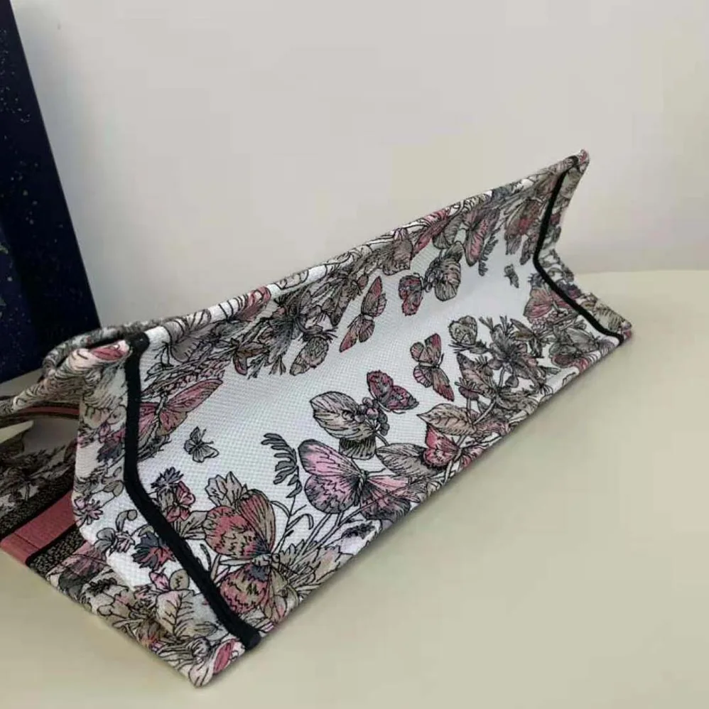 Dior Large Dior Book Tote White and Pastel Pink Butterfly Around The World Embroidery for Women Dior Large Dior Book Tote White and Pastel Pink Butterfly Around The World Embroidery for Women