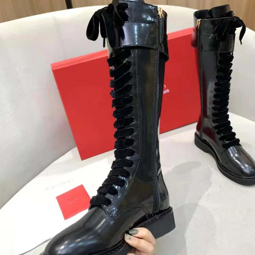 Roger Vivier Rangers Lace Up Metal Buckle Boots in Leather for Women