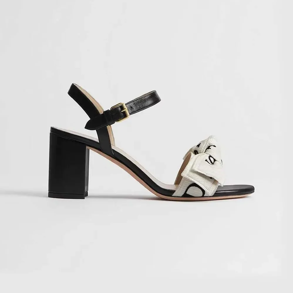 Dior J'Adior Heeled Sandal Embroidered Cotton and Black Lambskin for Women Dior J'Adior Heeled Sandal Embroidered Cotton and Black Lambskin for Women