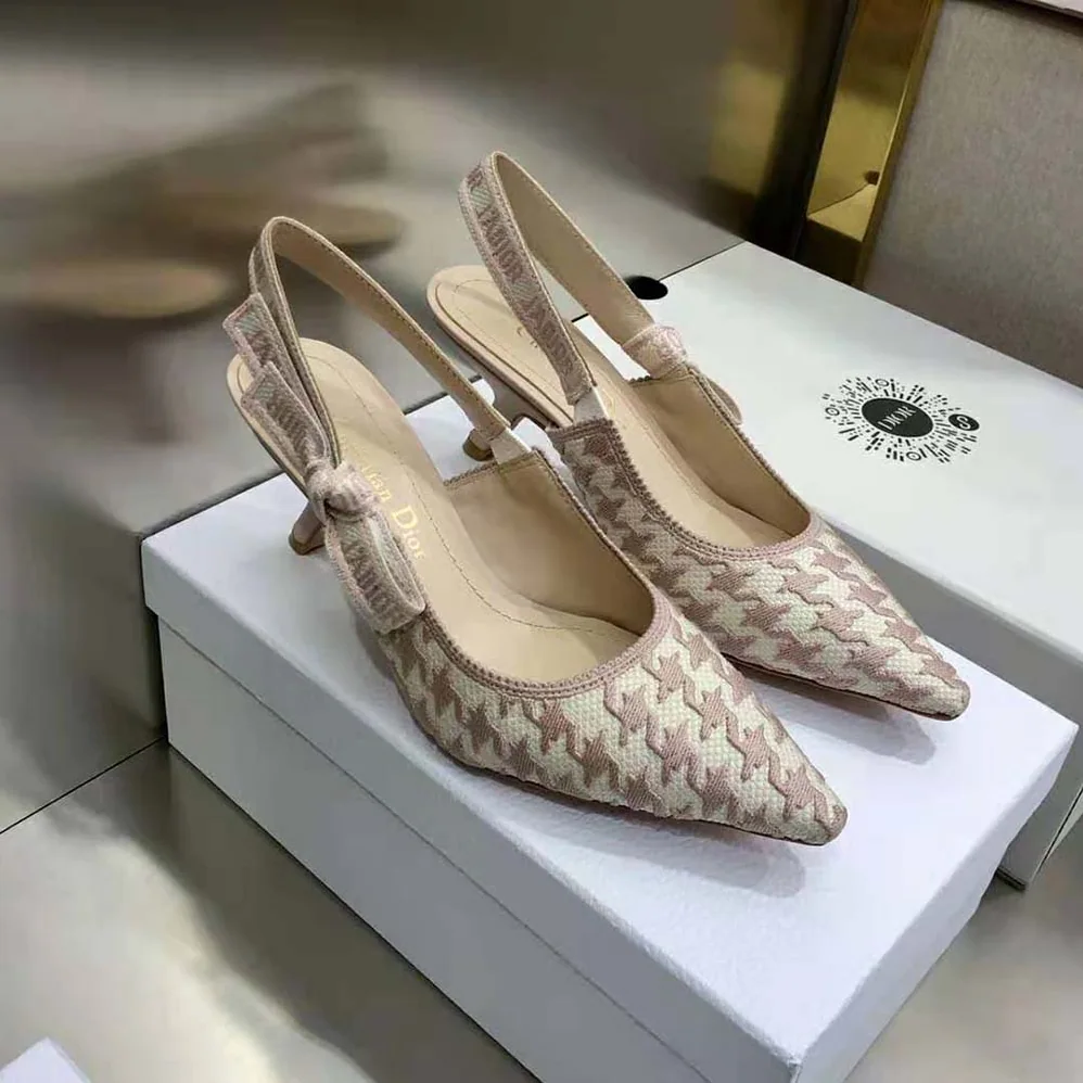 Dior J'Adior Slingback Pump Rose Des Vents Cotton Embroidery with Micro Houndstooth Motif for Women Dior J'Adior Slingback Pump Rose Des Vents Cotton Embroidery with Micro Houndstooth Motif for Women