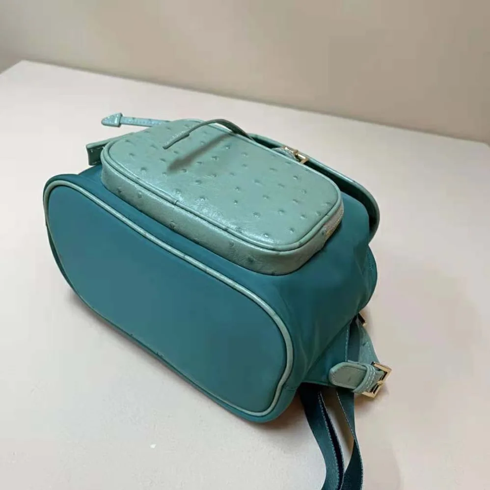 Prada Re-Nylon and Ostrich Leather Backpack for Women in Green