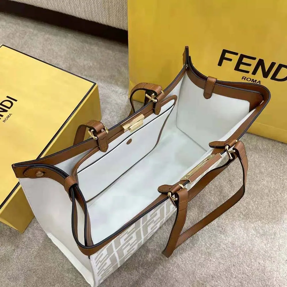 Fendi Peekaboo X-Tote Embroidered Canvas Bag for Women in White Fendi Peekaboo X-Tote Embroidered Canvas Bag for Women in White