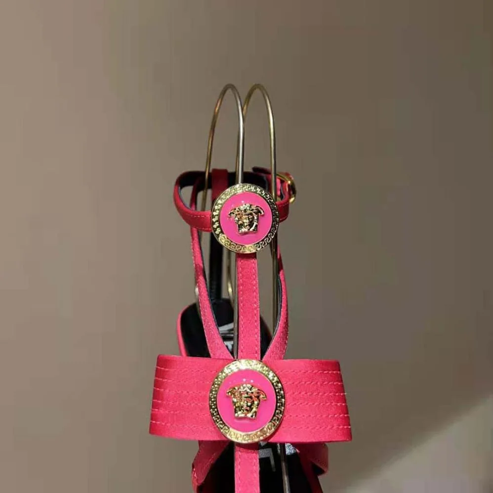 Versace Gianni Ribbon Cage Satin Pumps for Women in Rose Versace Gianni Ribbon Cage Satin Pumps for Women in Rose