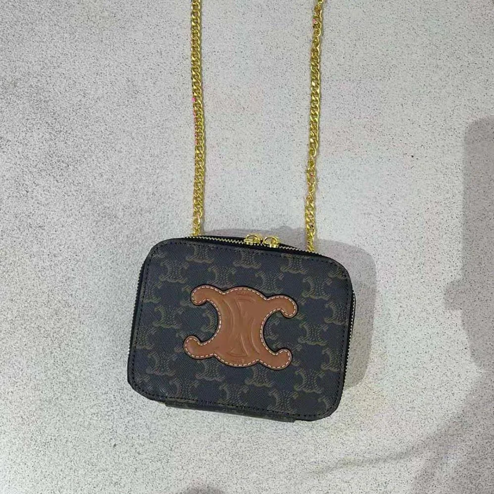 Celine Box on Chain Cuir Triomphe in Triomphe Canvas and Calfskin for Women