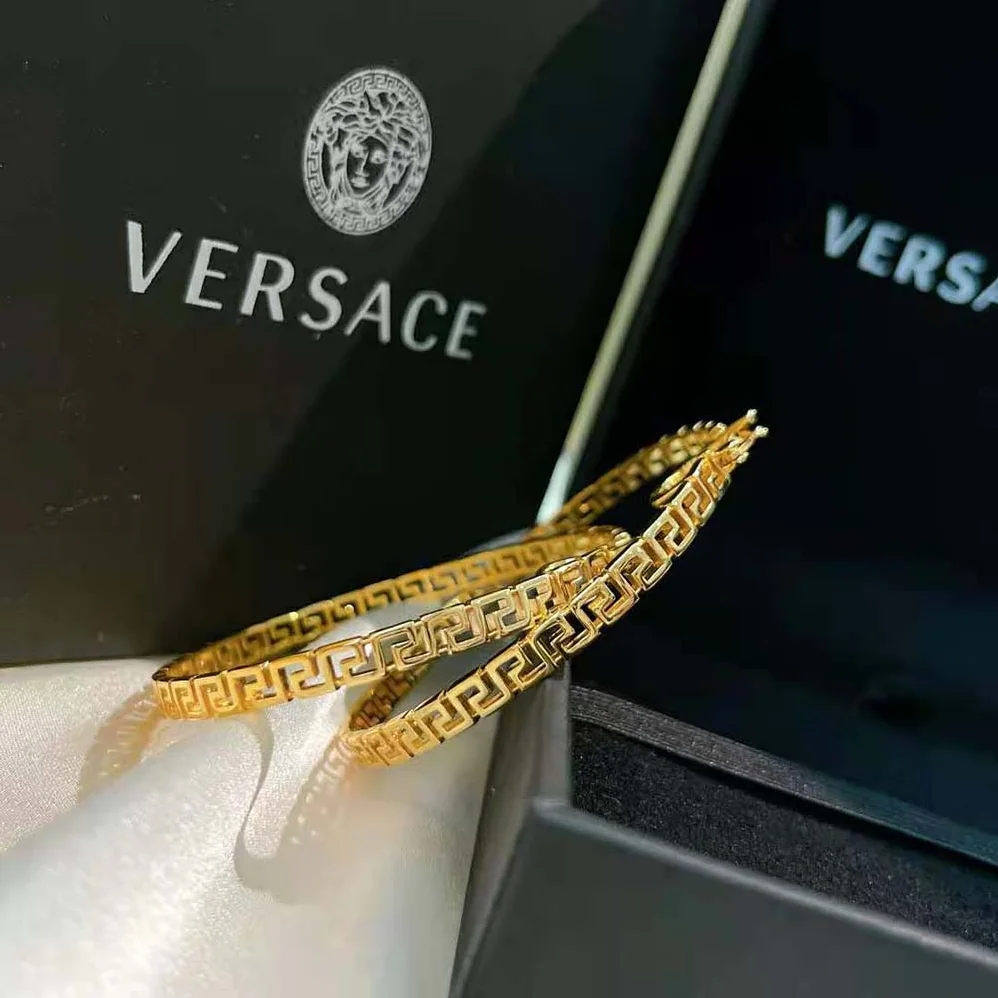 Versace Large Greca Hoop Earrings for Women in Gold