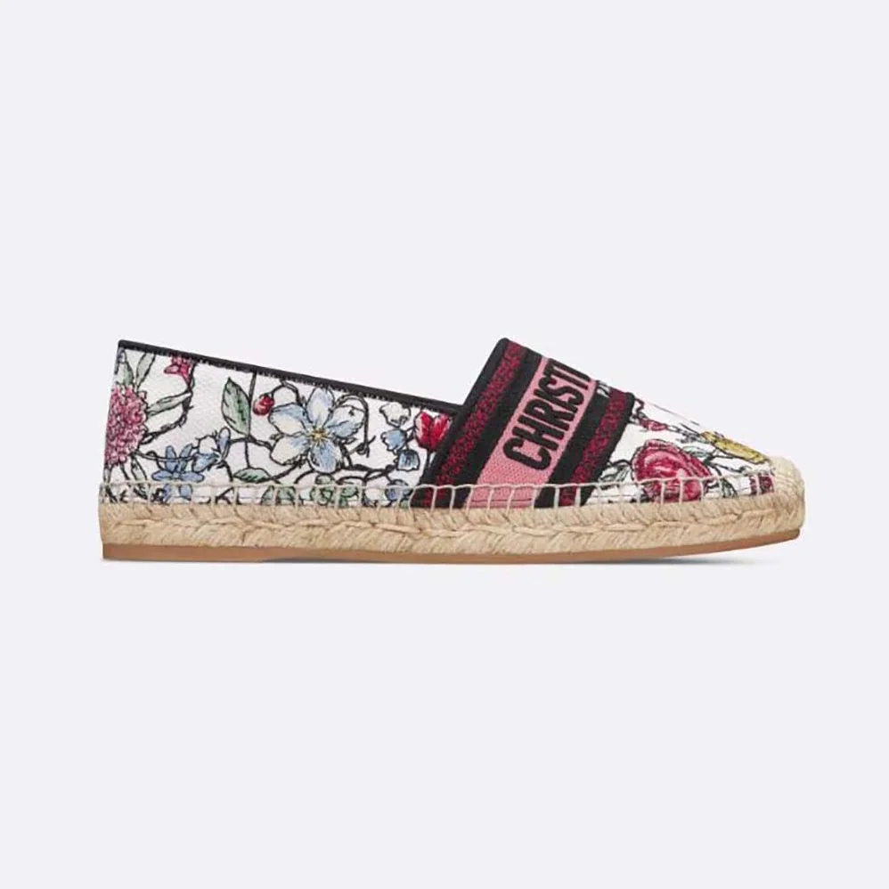 Dior Granville Espadrille White Multicolor Florilegio Embroidered Cotton for Women