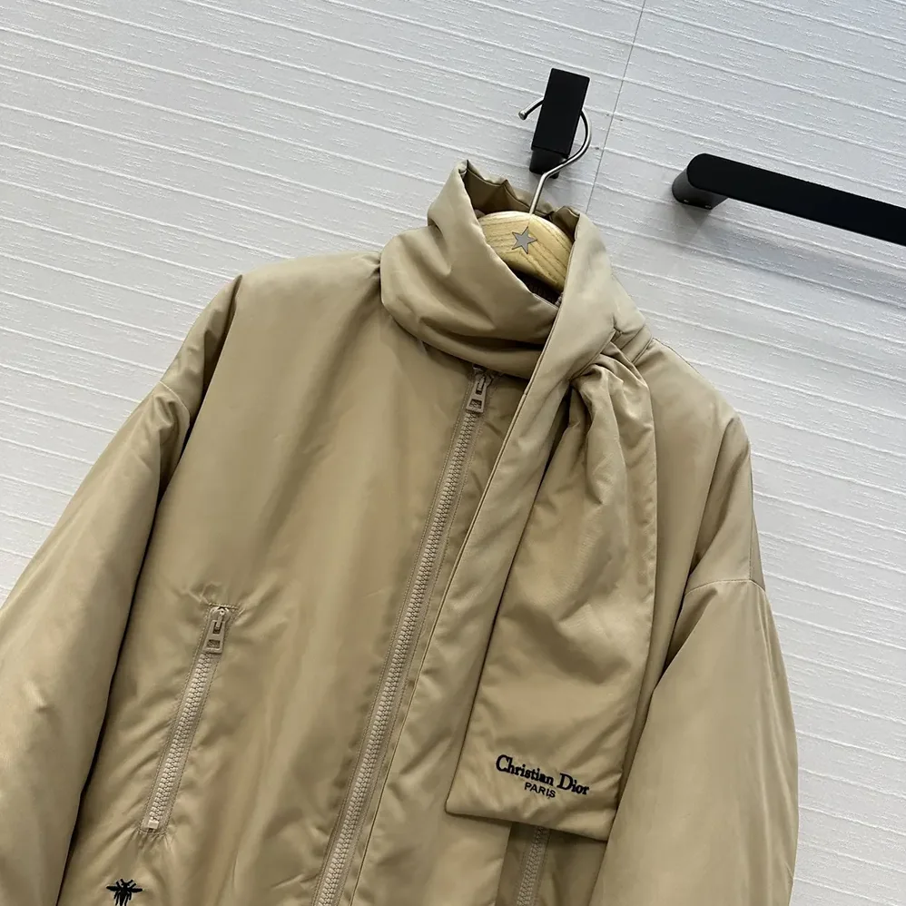 Dior Jacket with Scarf Collar Beige Padded Silk Faille for Women