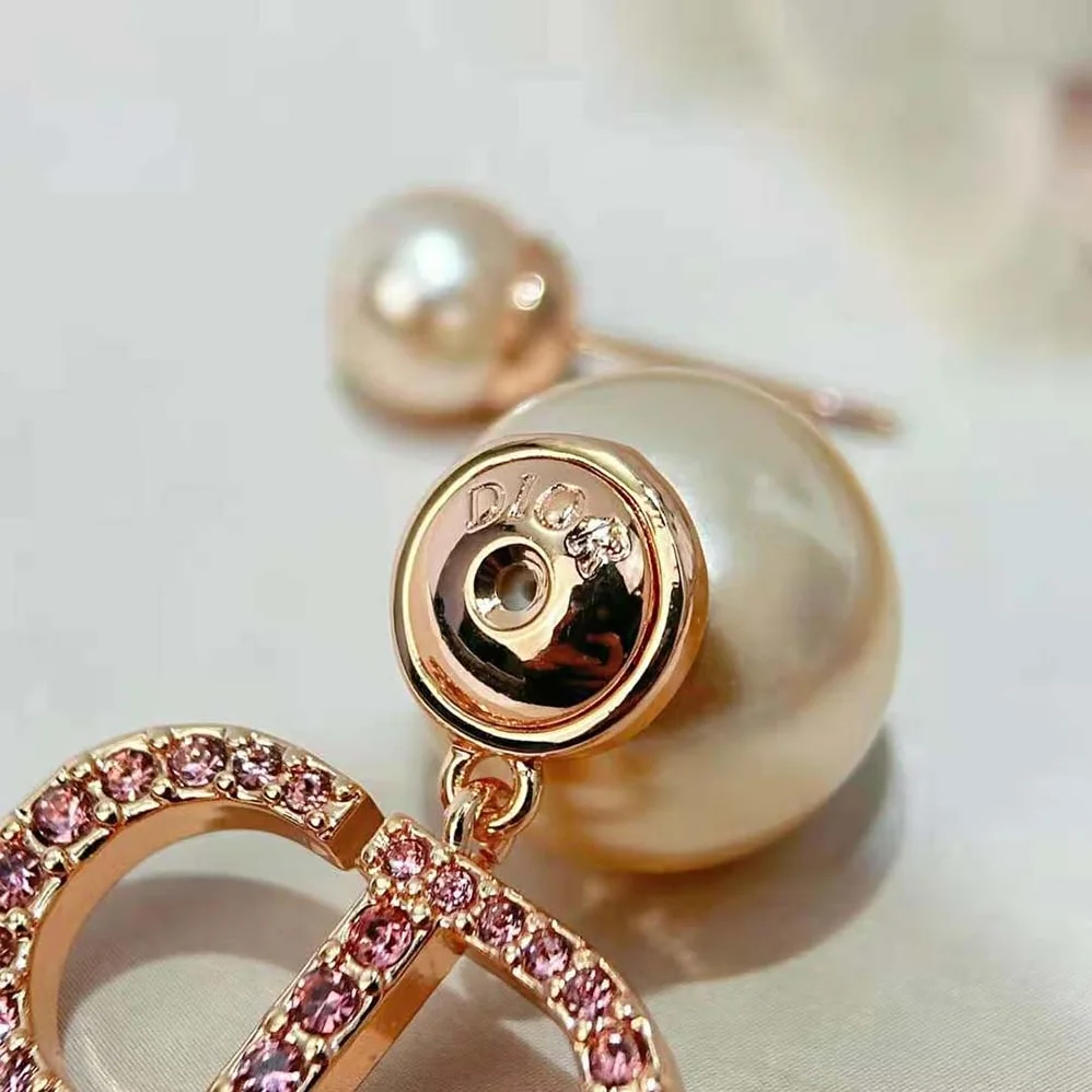 Dior Tribales Earrings Pink-Finish Metal with Pink Resin Pearls and Crystals for Women