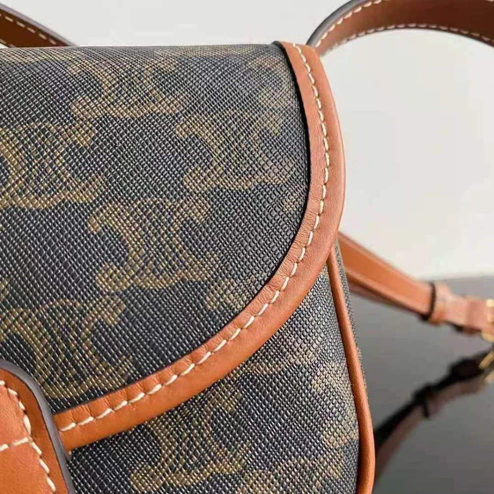 Celine Mini Besace in Triomphe Canvas and Calfskin for Women in Brown