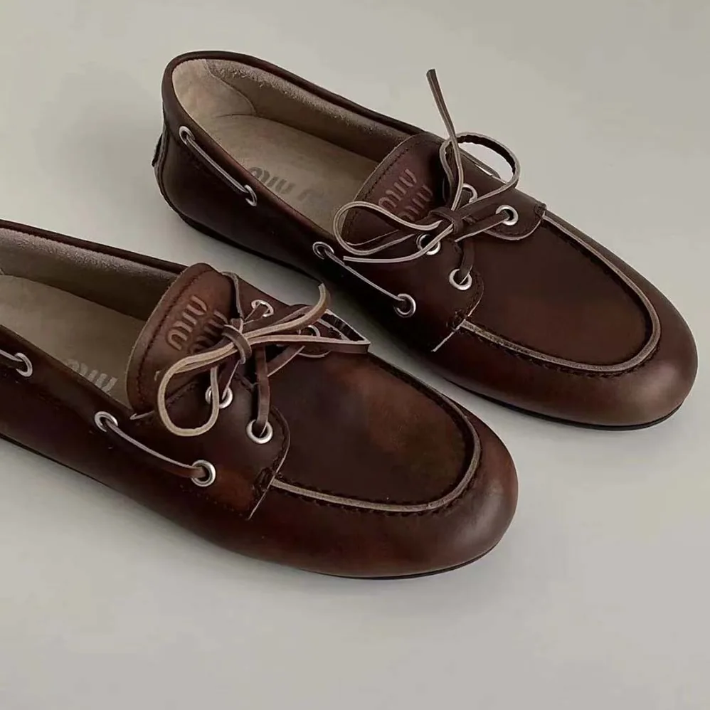 Miu Miu Unlined Bleached Leather Loafers-Brown 5D123E_3F33 for Women